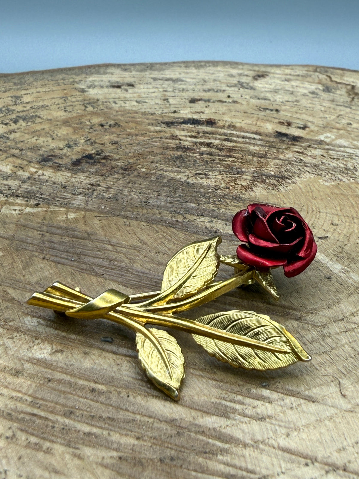 Vintage Red Rose Brooch, 1980s Flower