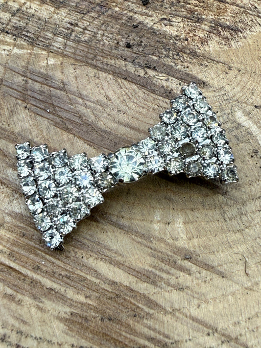 Vintage Pavé Rhinestone Bow Brooch, Mid Century