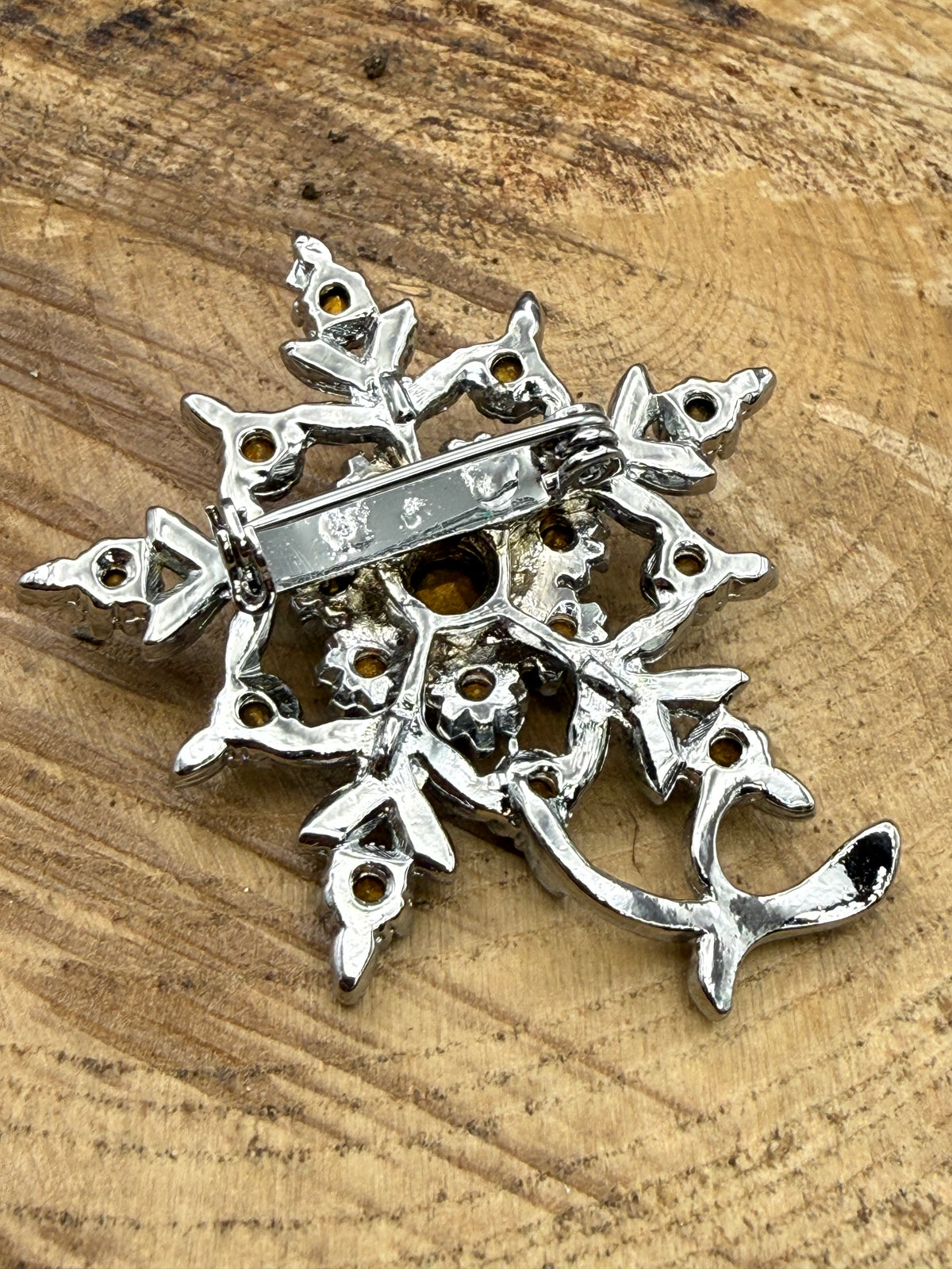 Vintage Leaf & Floral Rhinestone Brooch