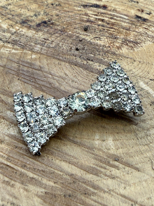 Vintage Pavé Rhinestone Bow Brooch, Mid Century