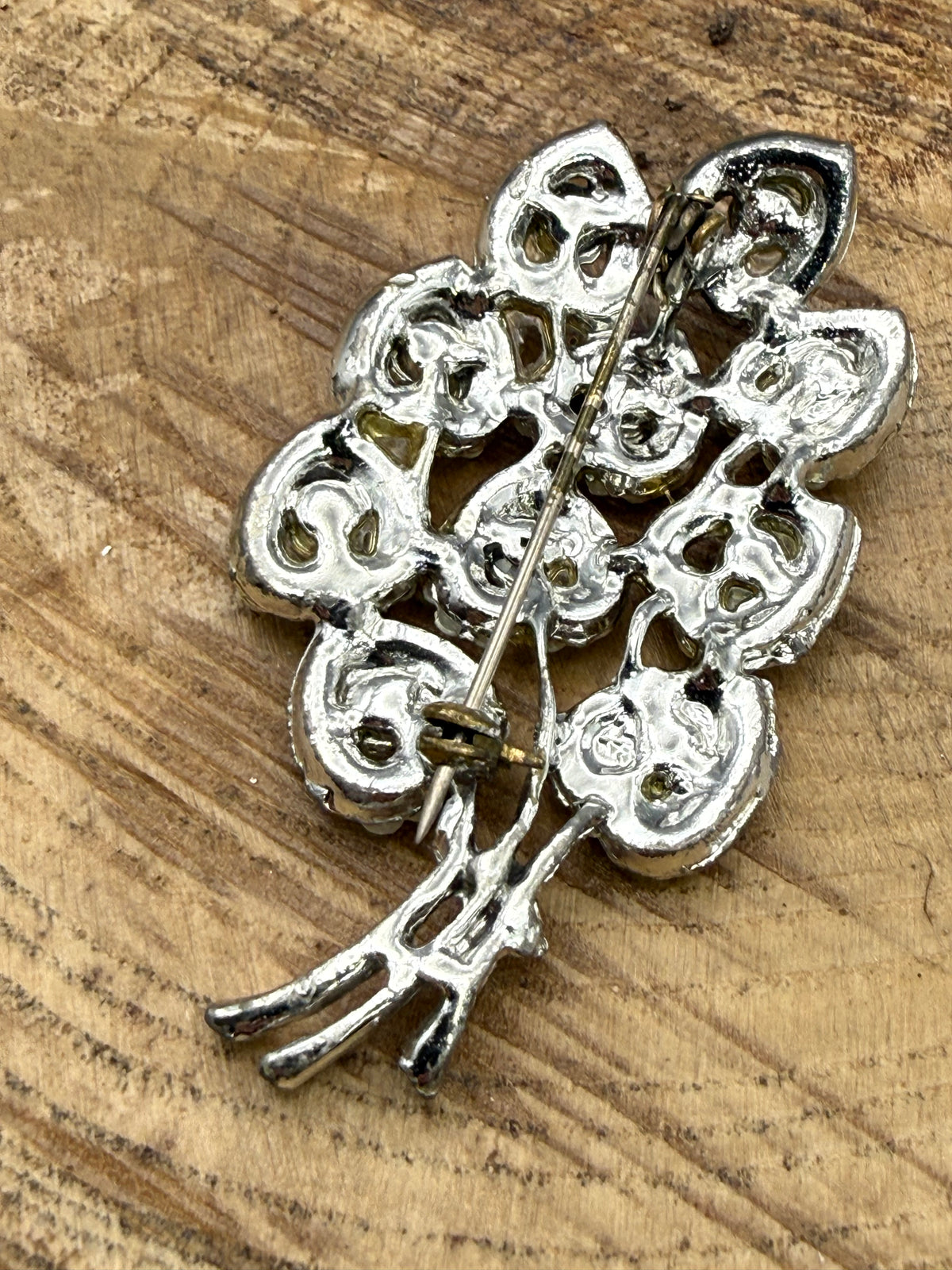 Vintage Aurora Borealis Bouquet of Hearts Brooch, Faux Pearl