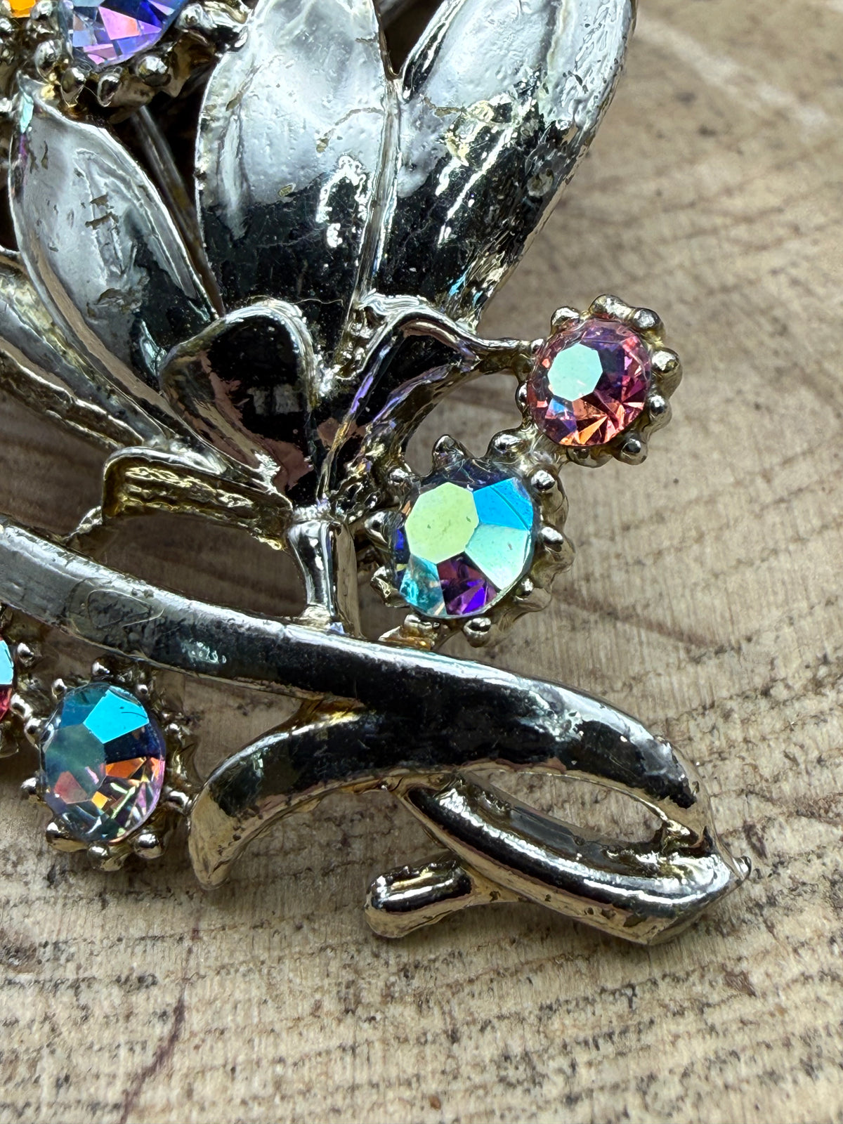 Vintage Red & Purple Aurora Borealis Flower Spray Brooch