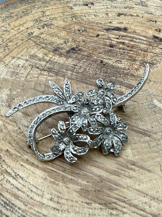 Vintage Marcasite Wildflower Spray Brooch