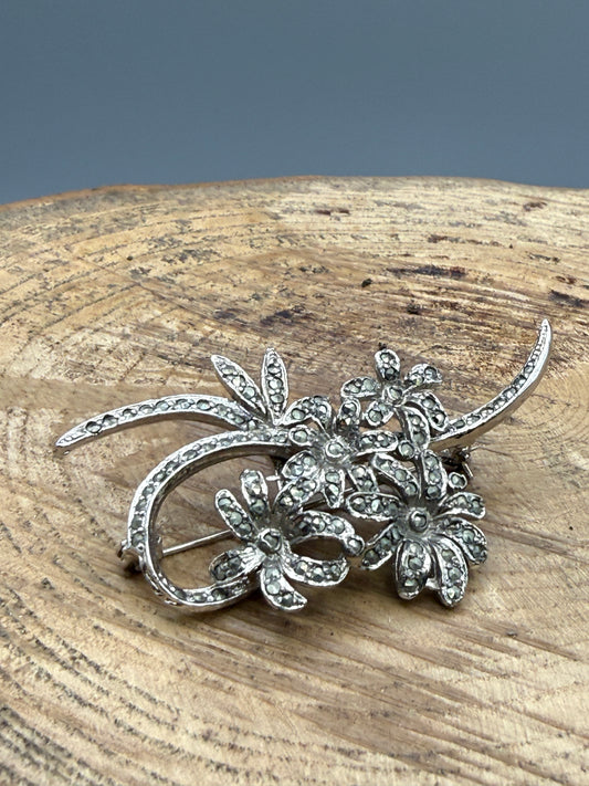 Vintage Marcasite Wildflower Spray Brooch
