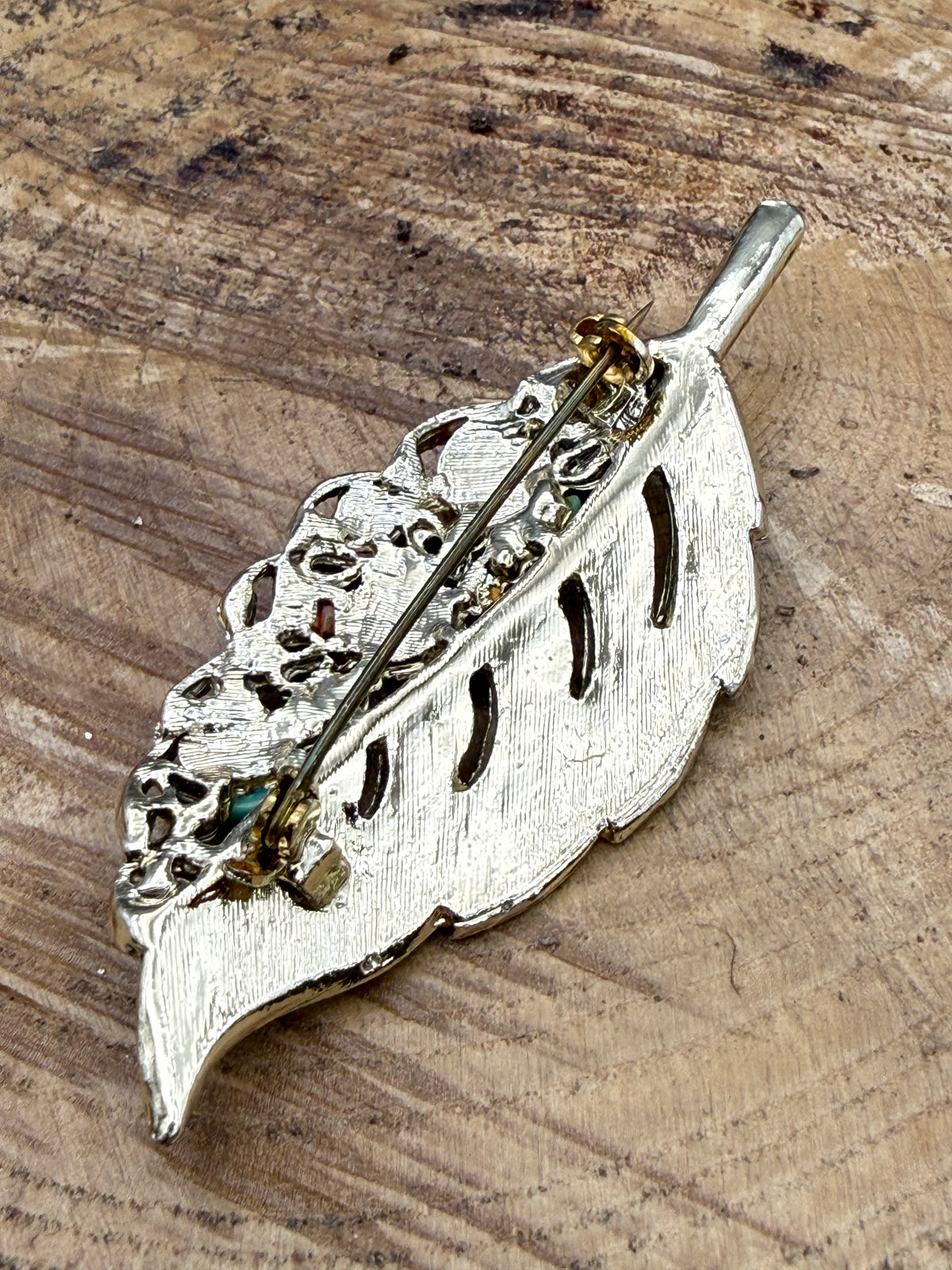 Vintage Turquoise Glass Leaf Brooch