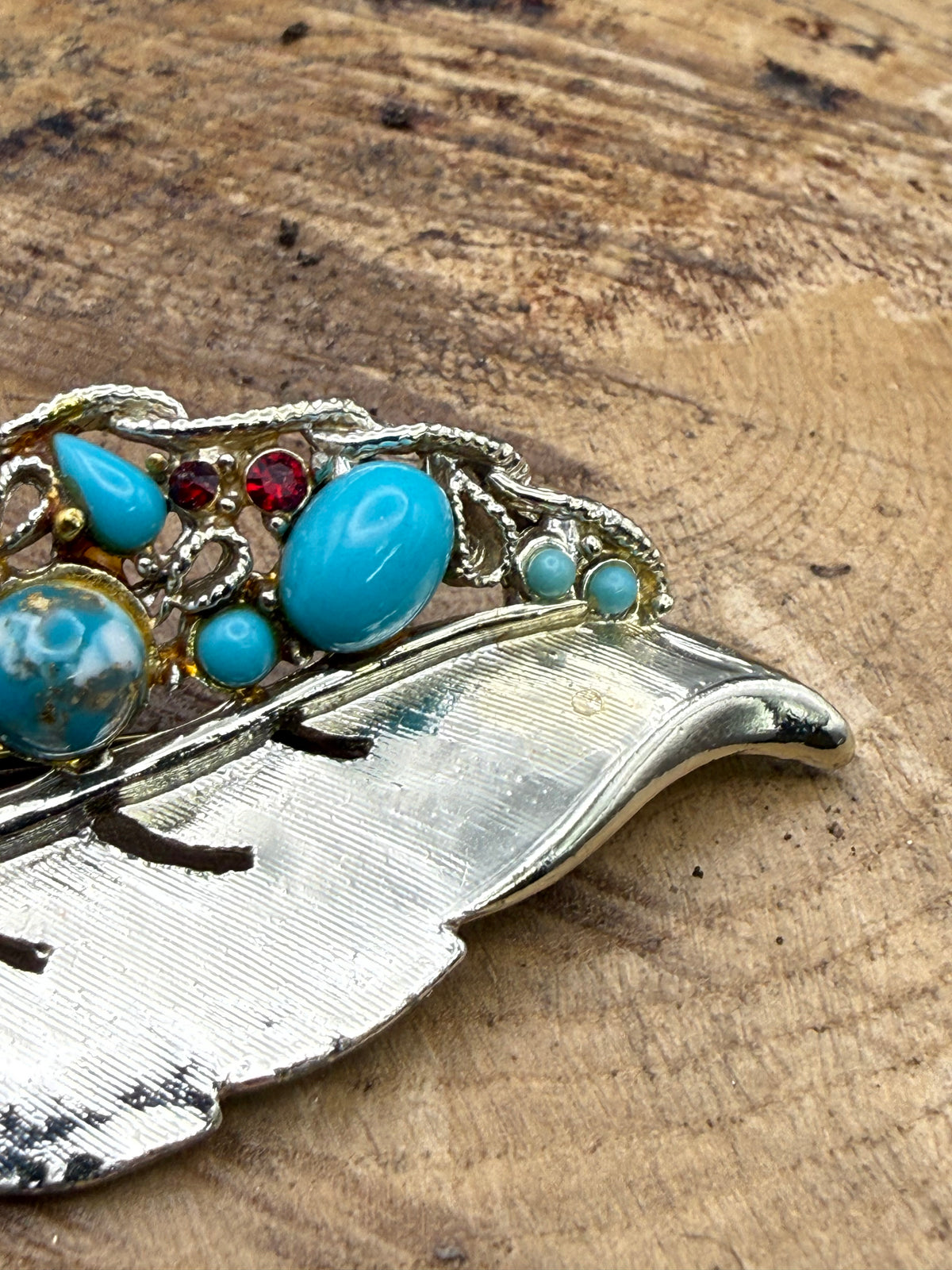 Vintage Turquoise Glass Leaf Brooch