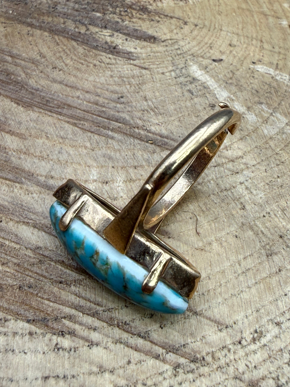 Vintage Blue Glass Marquise Adjustable Ring
