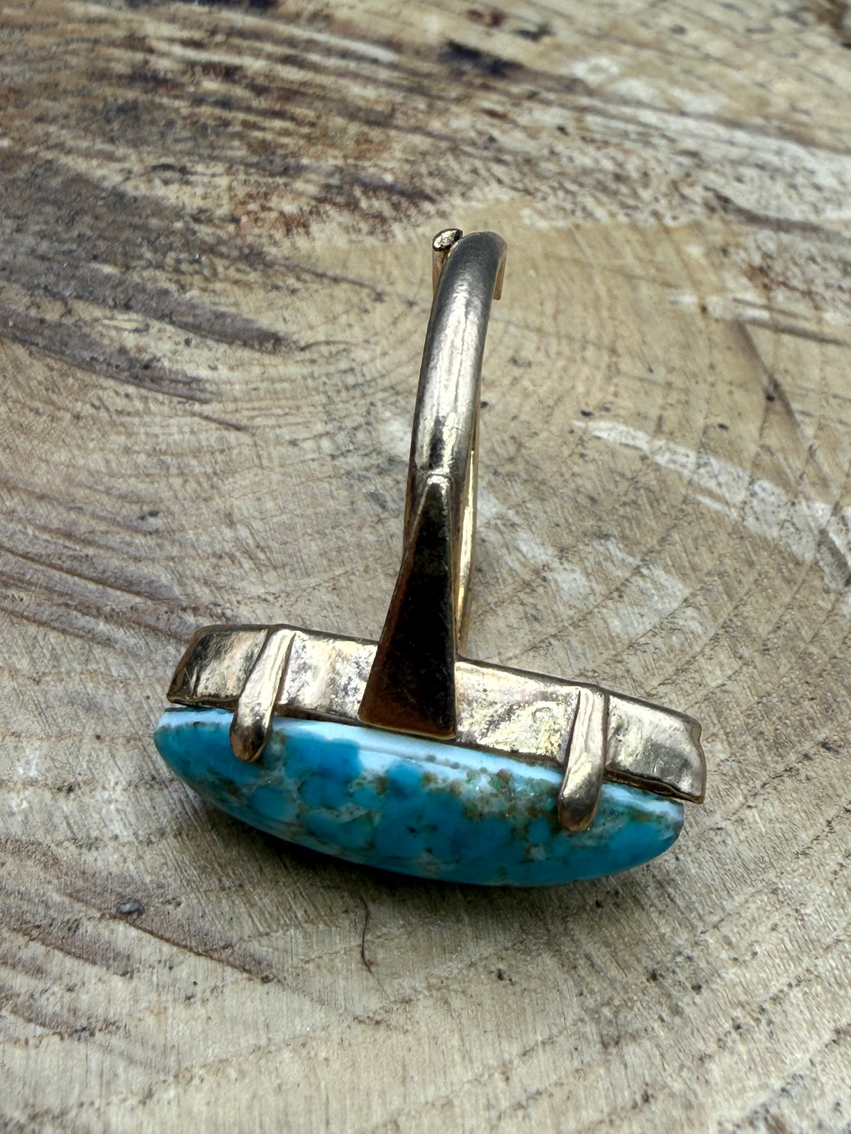 Vintage Blue Glass Marquise Adjustable Ring
