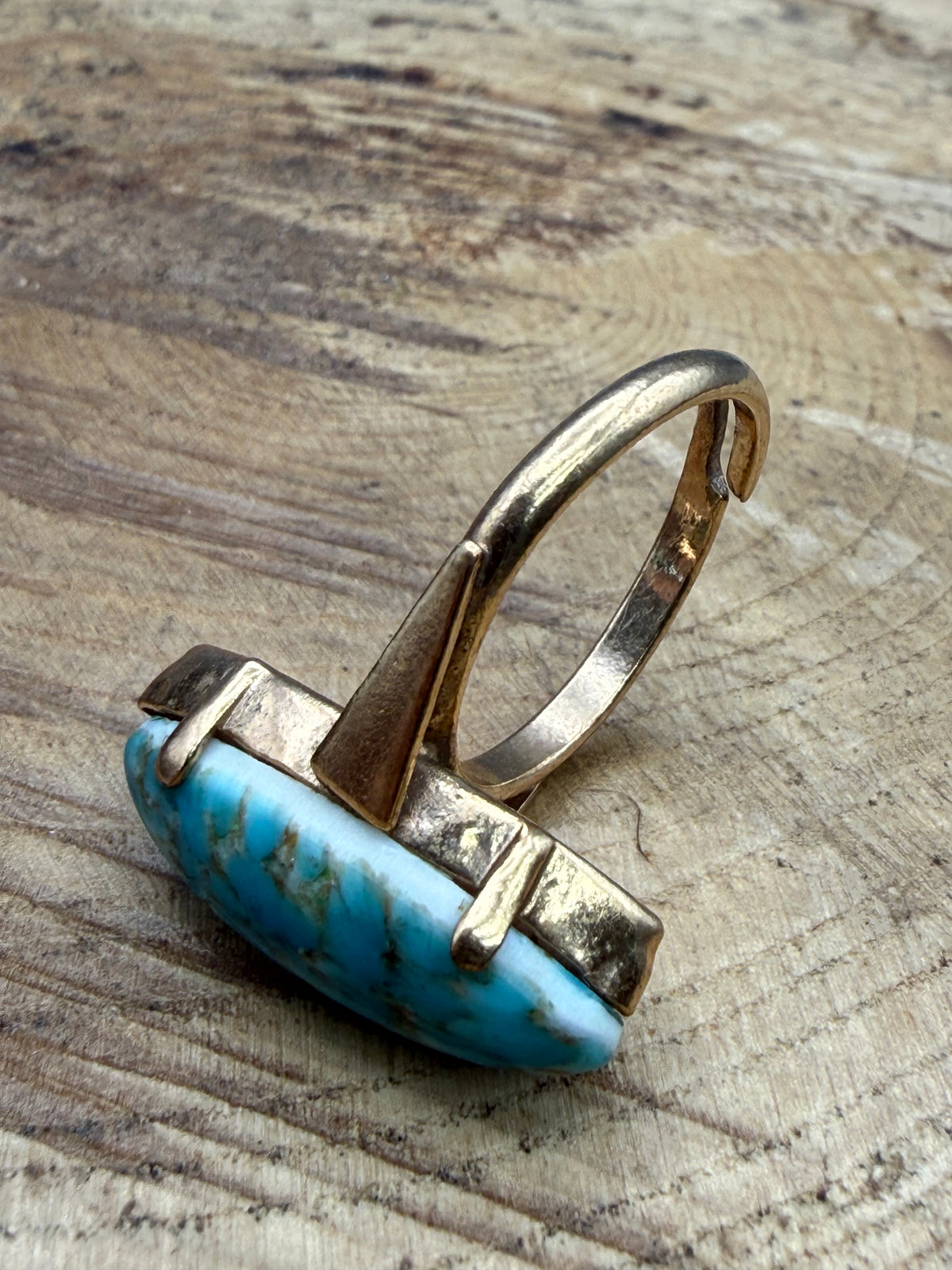 Vintage Blue Glass Marquise Adjustable Ring