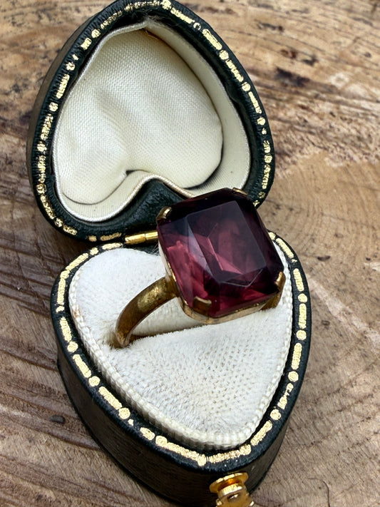 Vintage Faceted Purple Glass Cocktail Ring