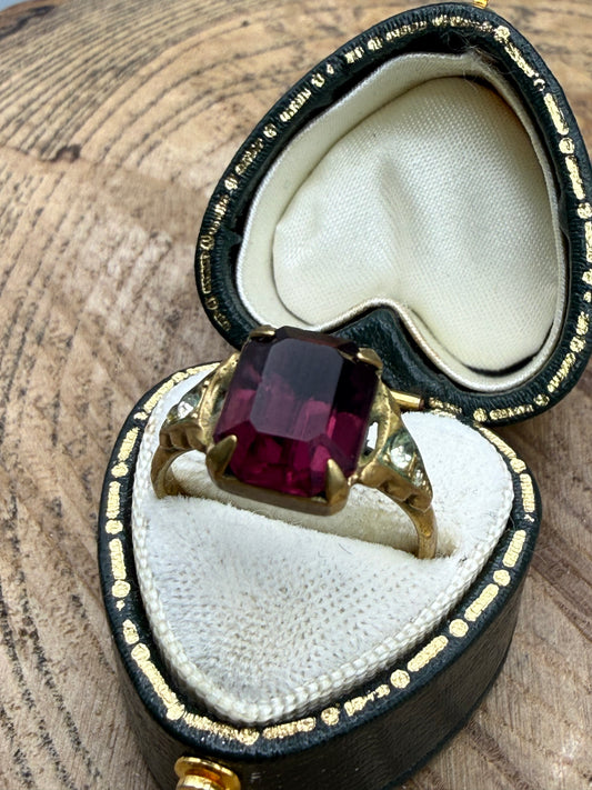 Vintage Purple Glass Rhinestone Cocktail Ring