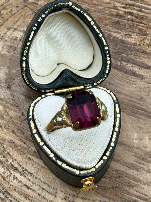 Vintage Purple Glass Rhinestone Cocktail Ring