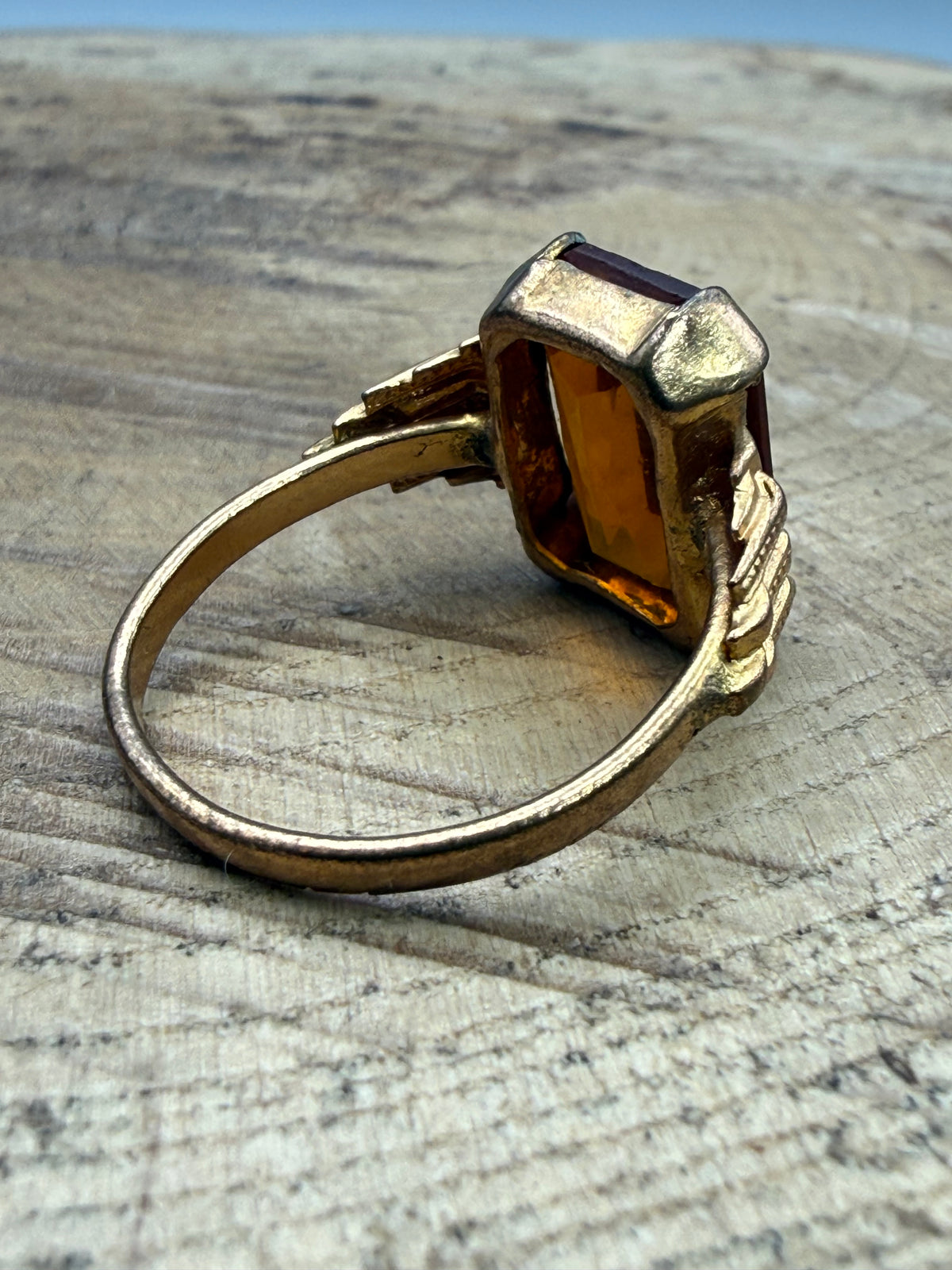 Vintage Emerald-Cut Orange Glass Cocktail Ring