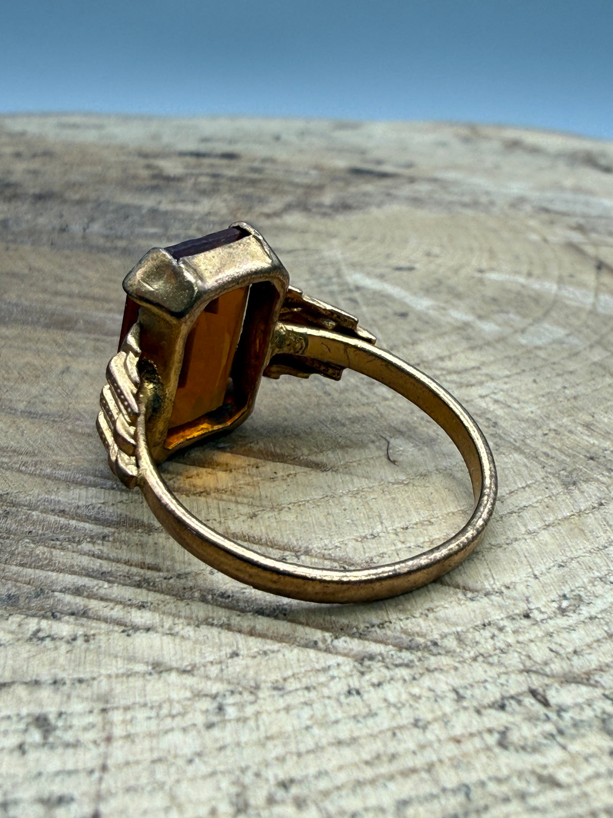 Vintage Emerald-Cut Orange Glass Cocktail Ring