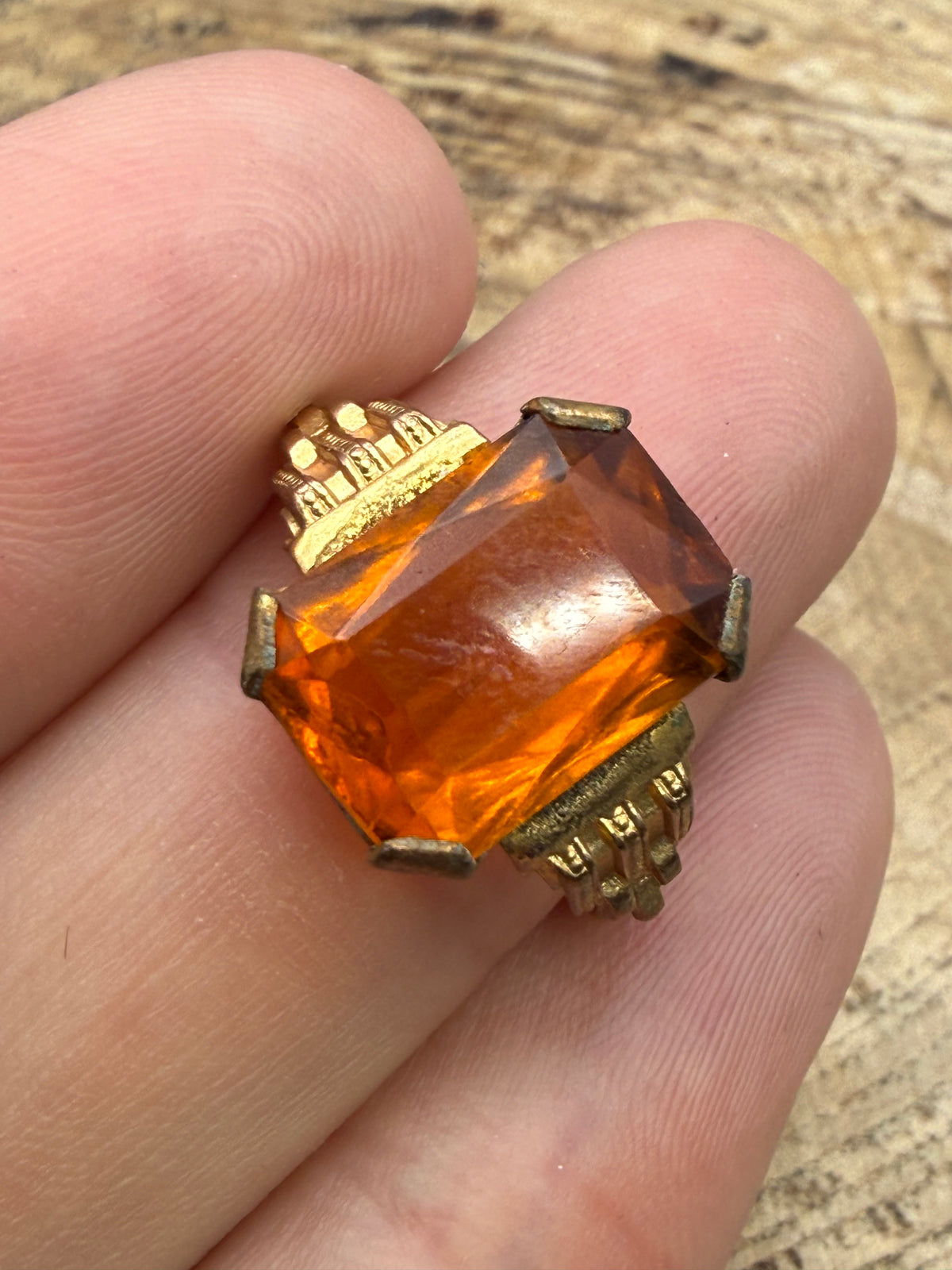 Vintage Emerald-Cut Orange Glass Cocktail Ring