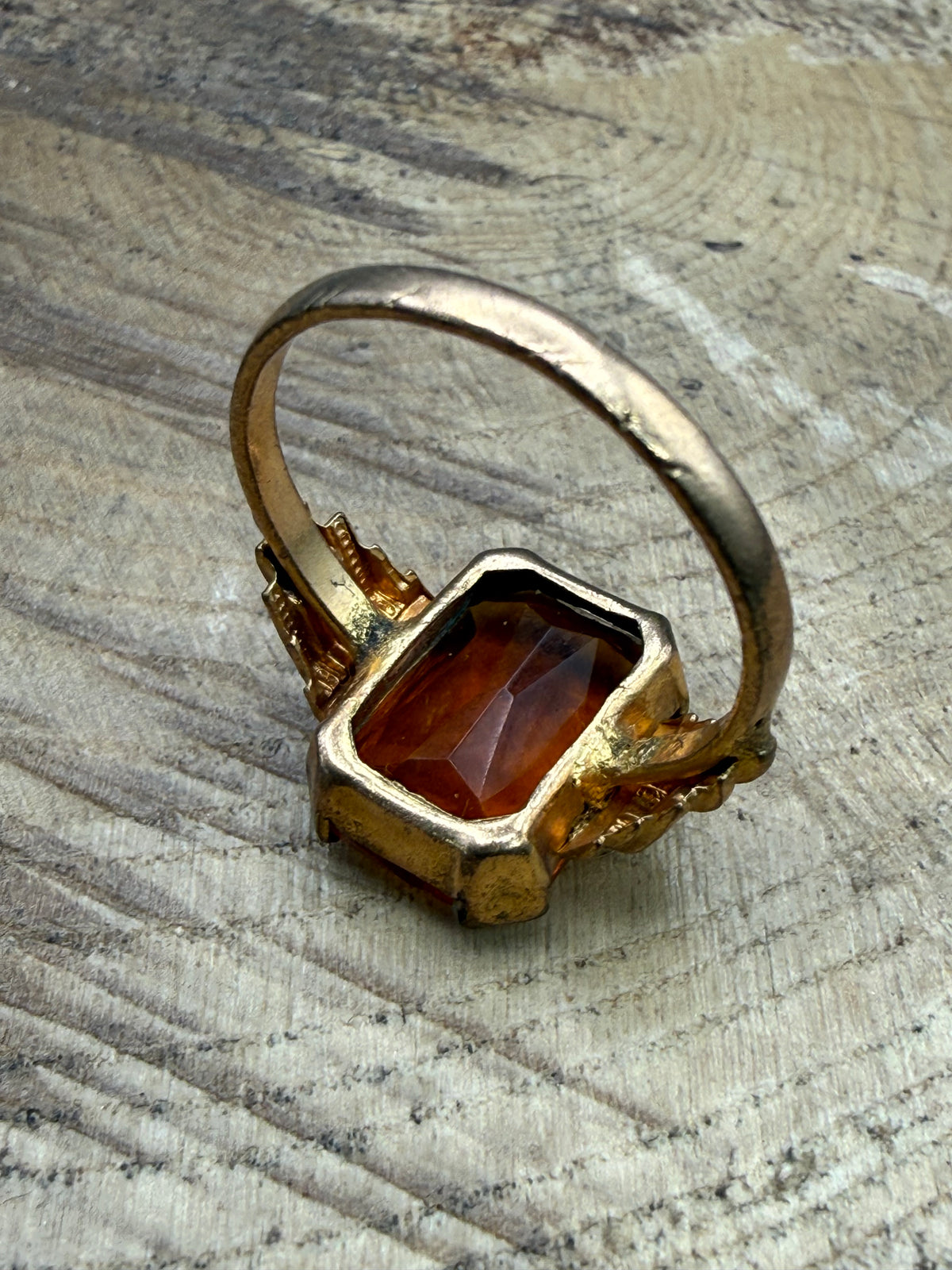 Vintage Emerald-Cut Orange Glass Cocktail Ring