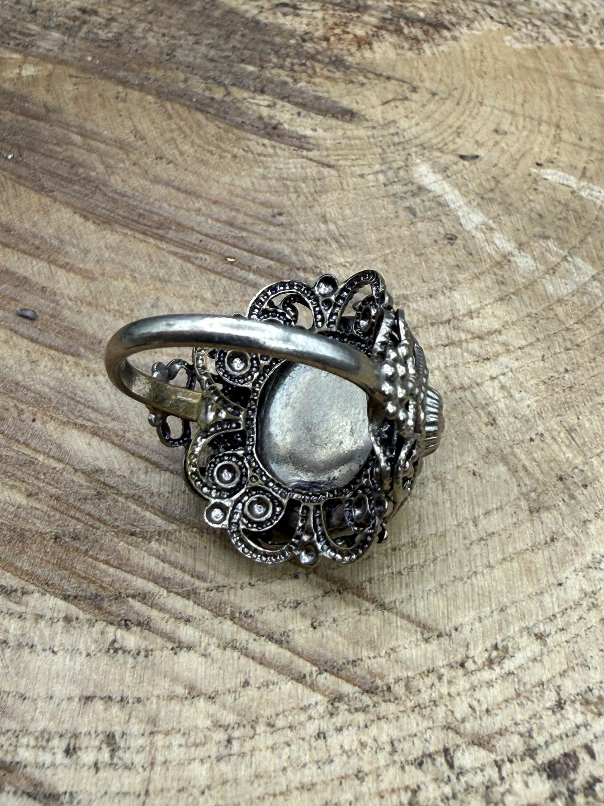 Vintage Marbled Blue Glass Filigree Ring