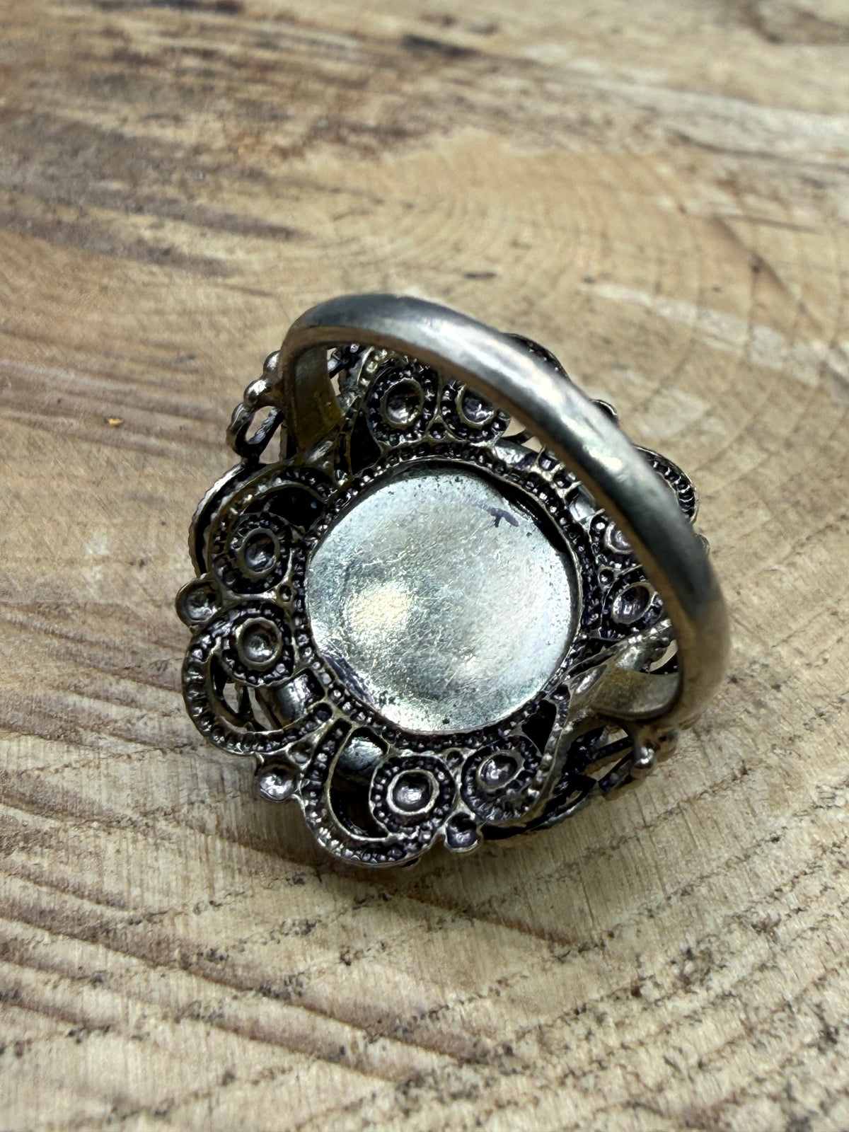 Vintage Marbled Blue Glass Filigree Ring