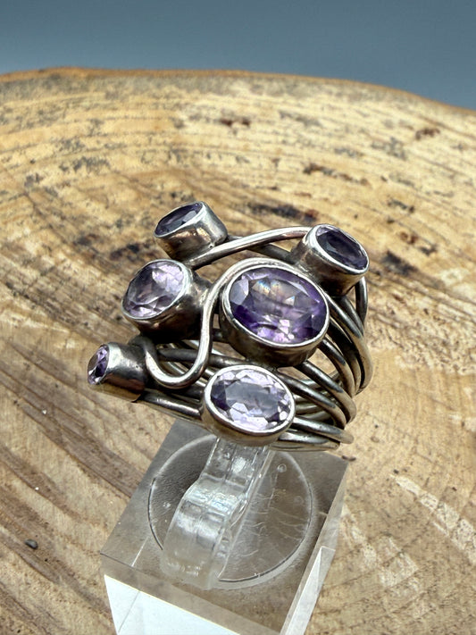 Vintage Sterling Silver Multi-Strand Amethyst Ring