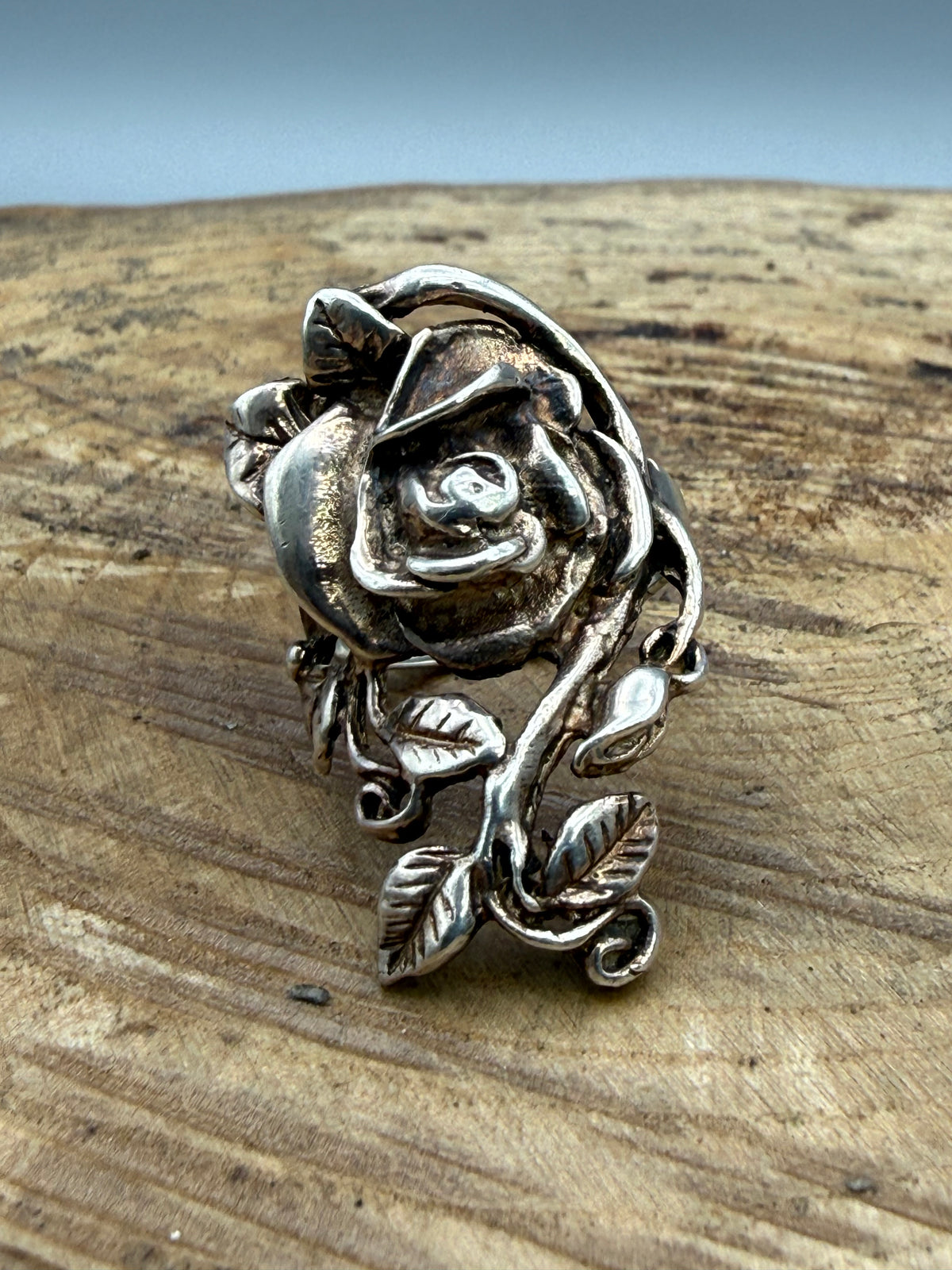 Vintage Sterling Silver Rose Half Finger Ring