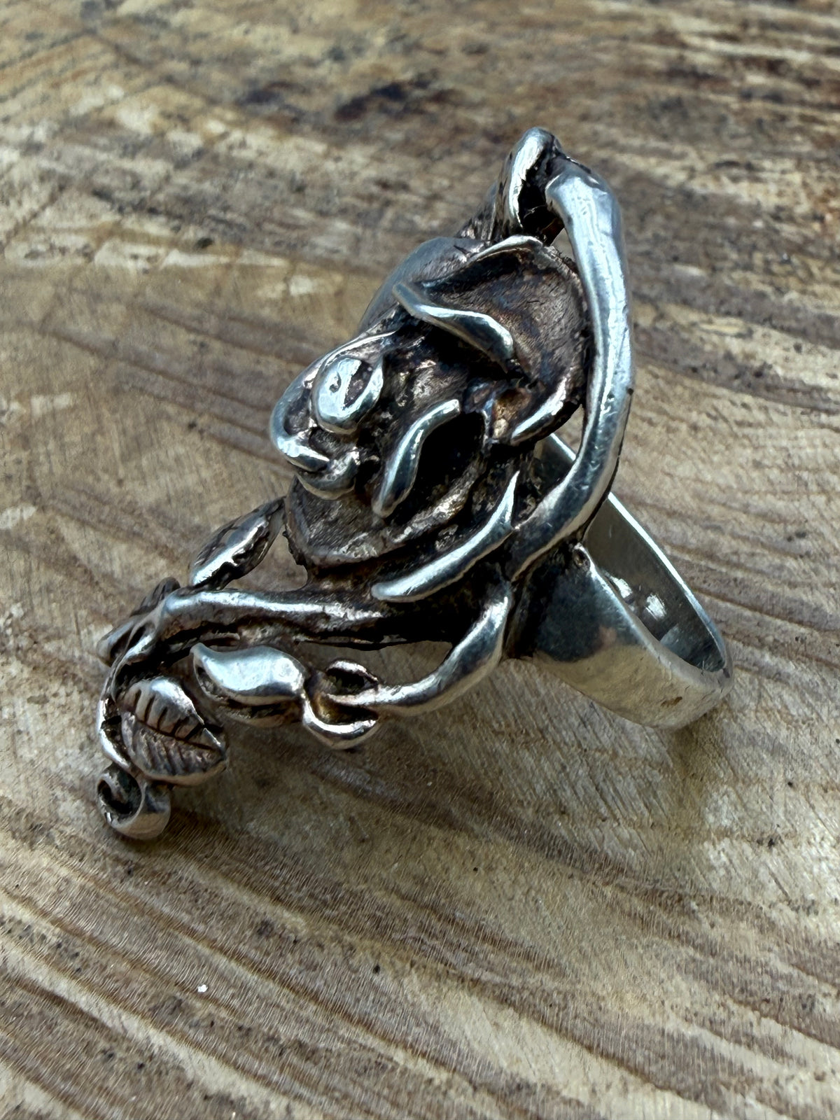 Vintage Sterling Silver Rose Half Finger Ring