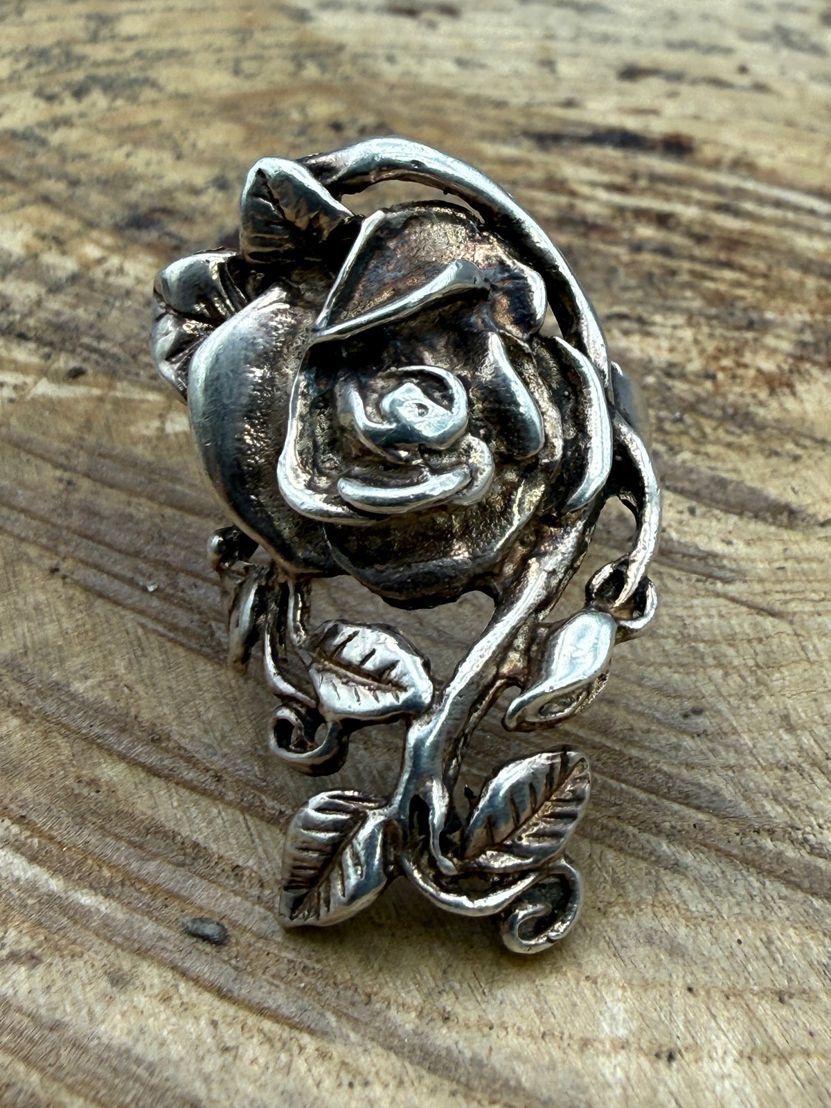 Vintage Sterling Silver Rose Half Finger Ring