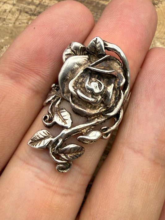Vintage Sterling Silver Rose Half Finger Ring