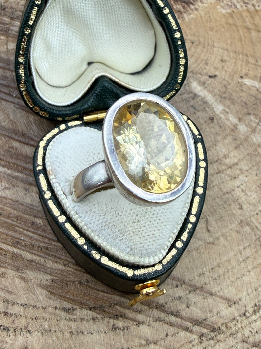 Vintage Sterling Silver Citrine Ring, UK Size N