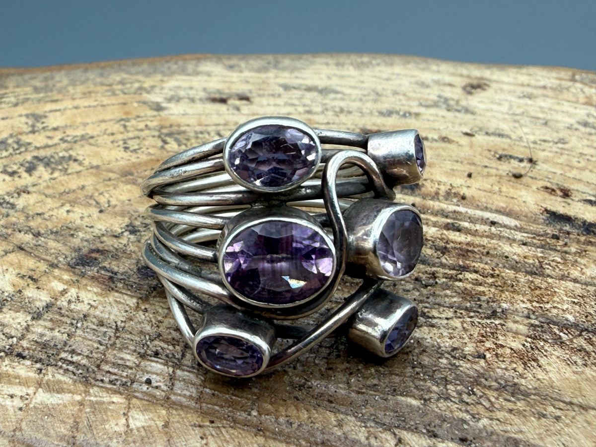 Vintage Sterling Silver Multi-Strand Amethyst Ring