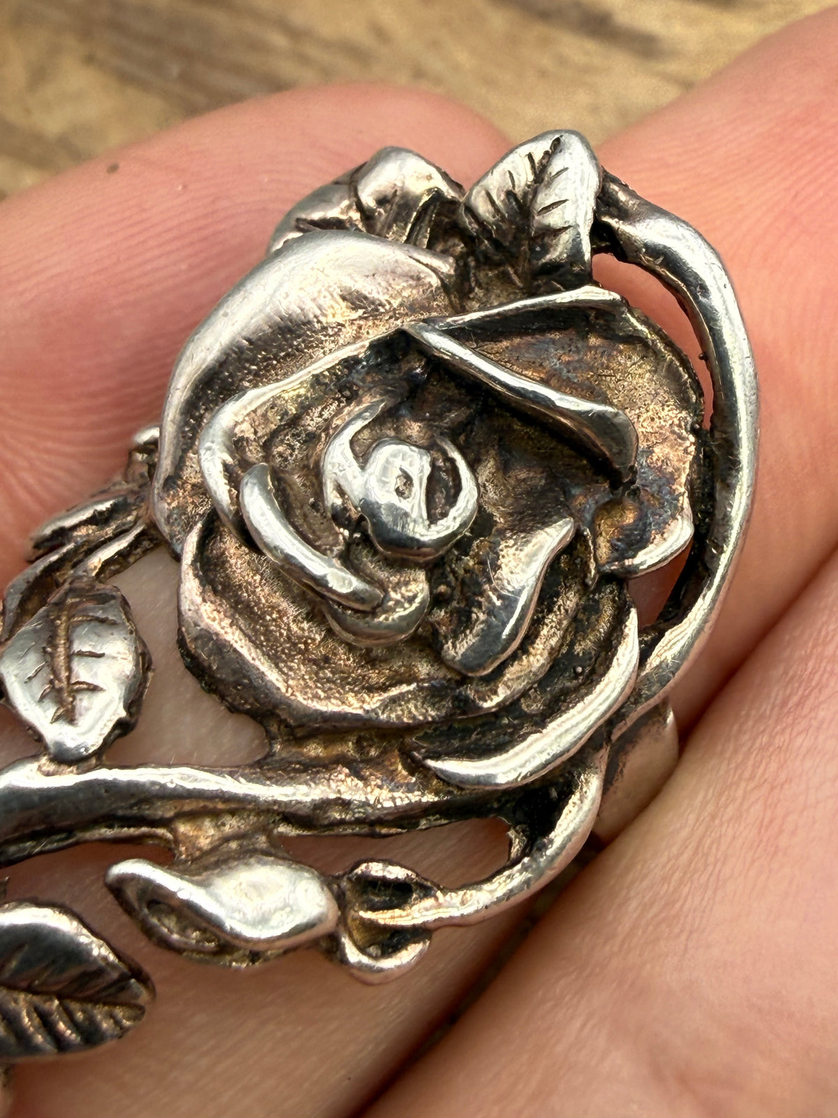 Vintage Sterling Silver Rose Half Finger Ring