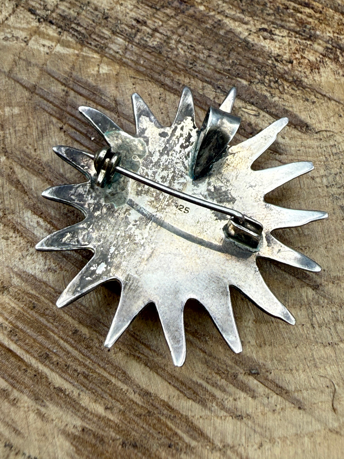 Vintage Sterling Silver Sun Brooch, Celestial Sunburst