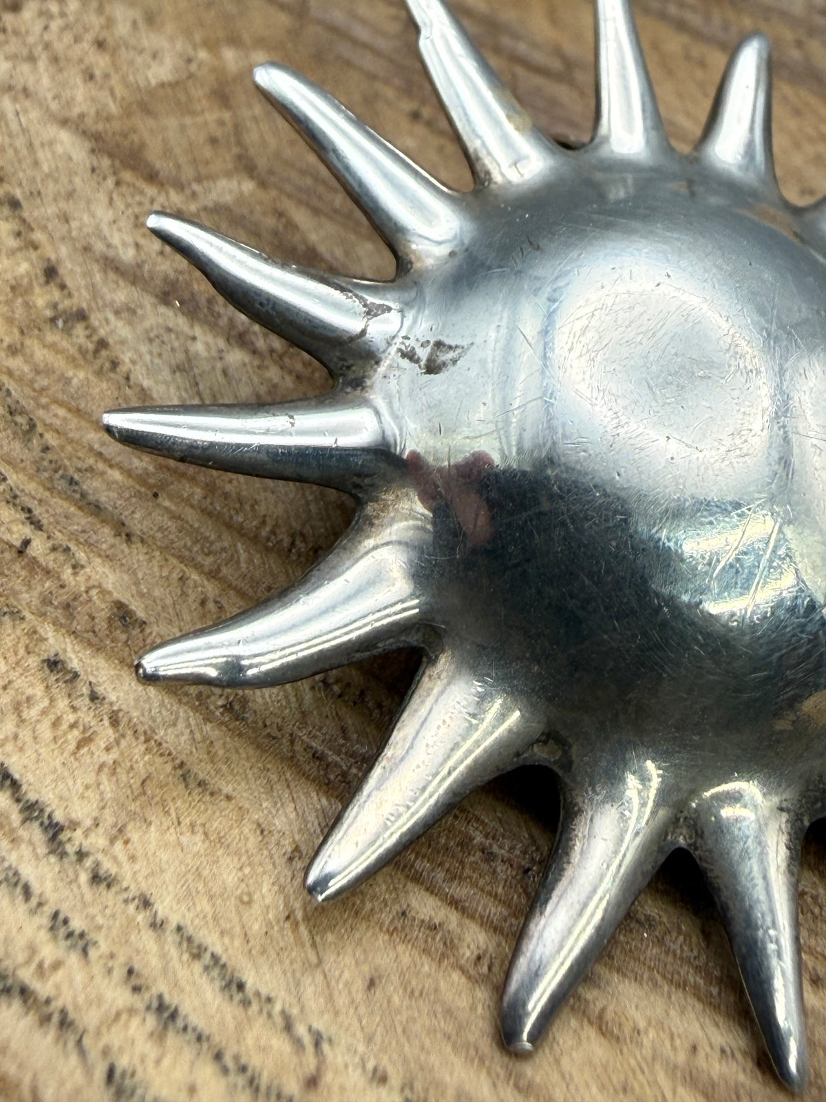 Vintage Sterling Silver Sun Brooch, Celestial Sunburst