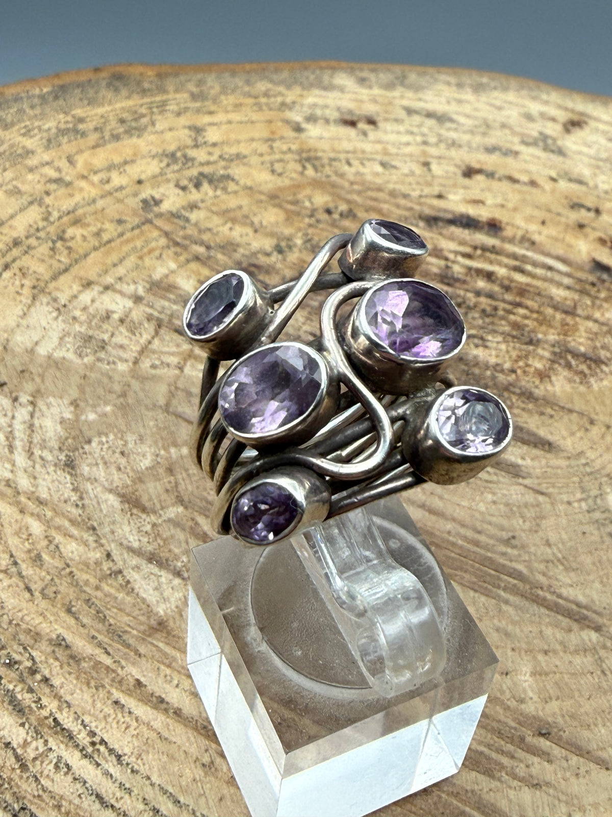 Vintage Sterling Silver Multi-Strand Amethyst Ring