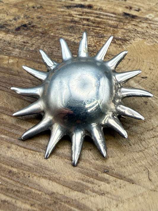 Vintage Sterling Silver Sun Brooch, Celestial Sunburst