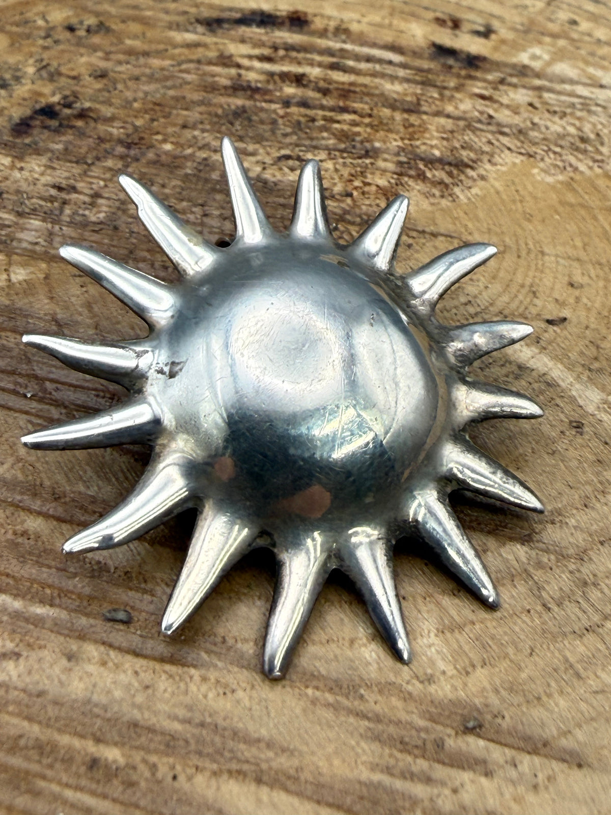 Vintage Sterling Silver Sun Brooch, Celestial Sunburst
