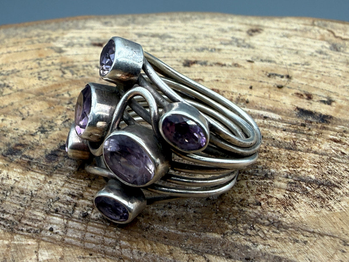 Vintage Sterling Silver Multi-Strand Amethyst Ring