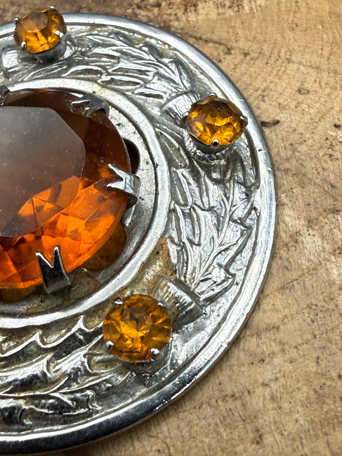 Vintage Scottish Thistle Glass Shield Brooch