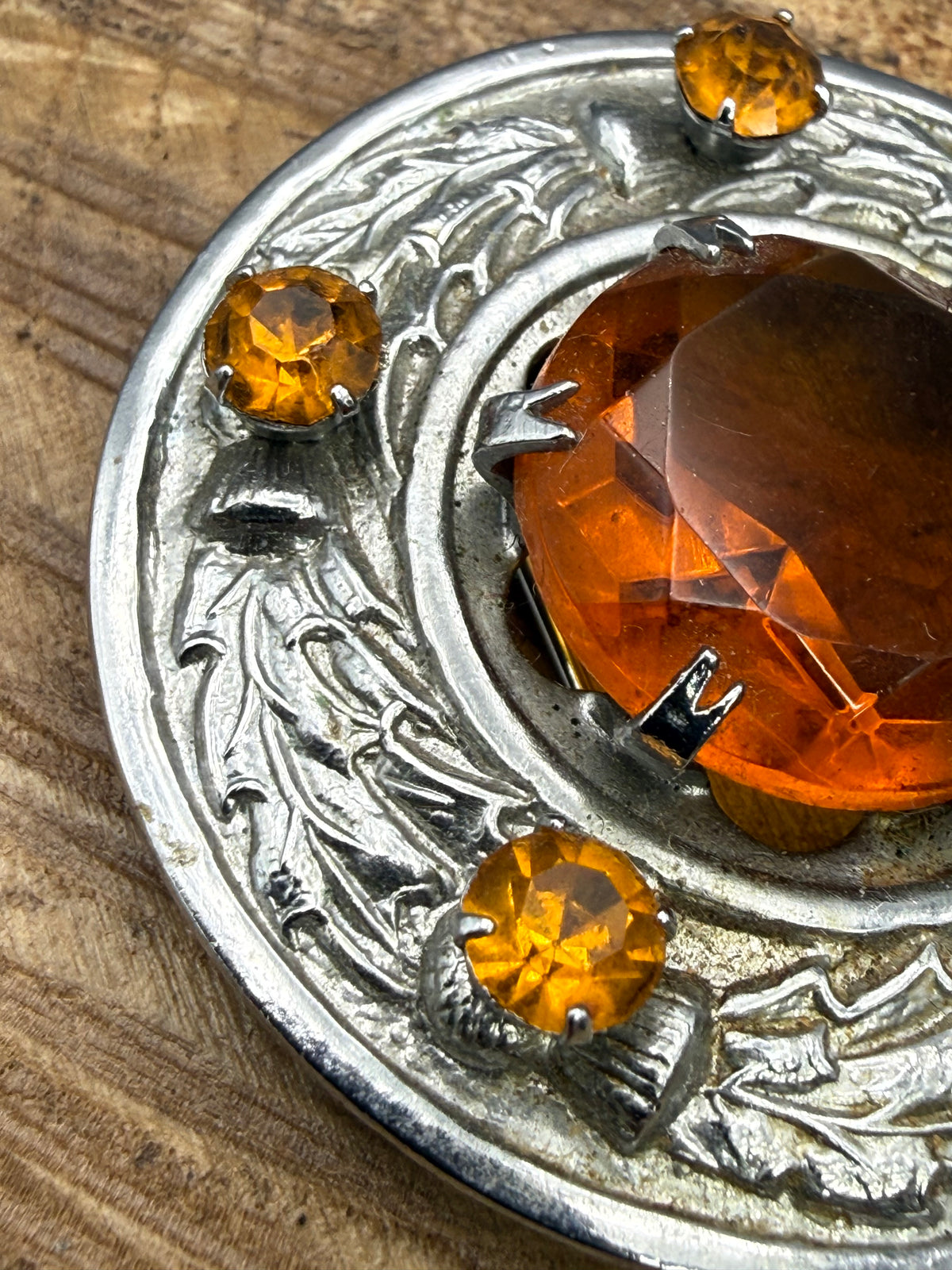 Vintage Scottish Thistle Glass Shield Brooch