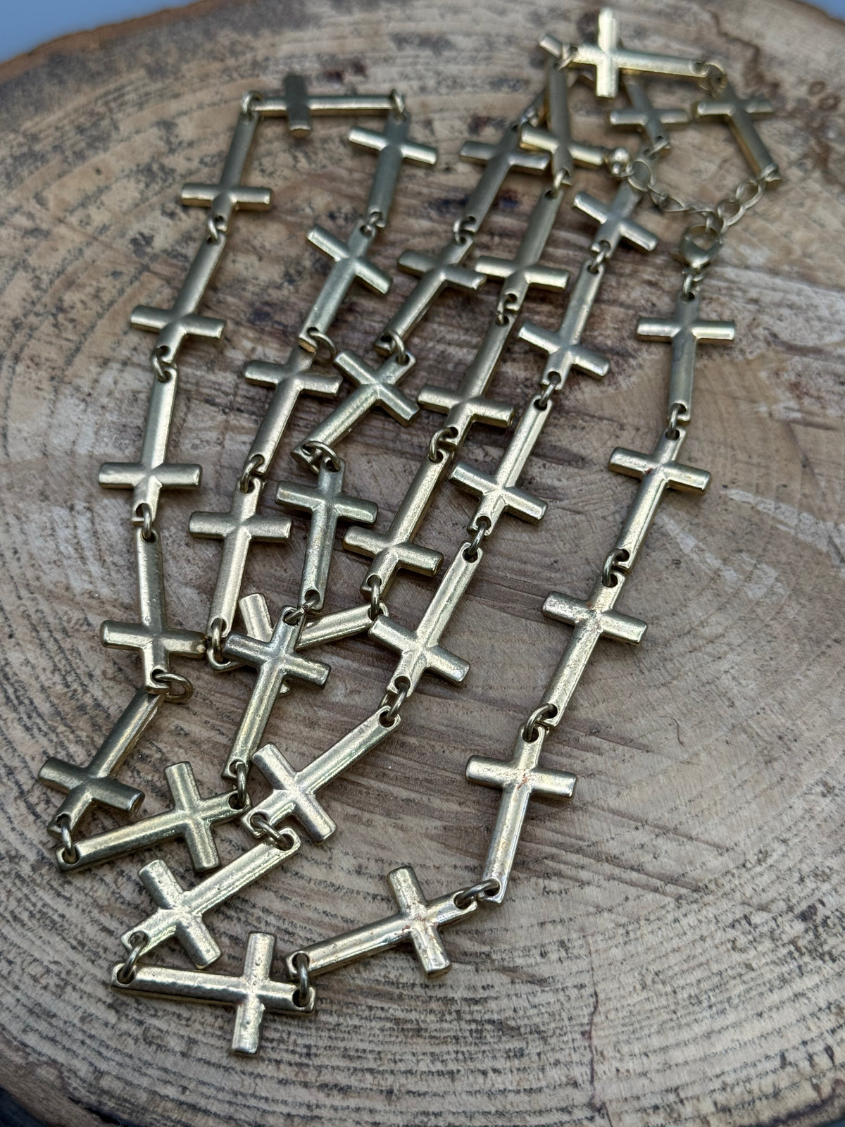 Vintage Cascading Crosses Statement Necklace