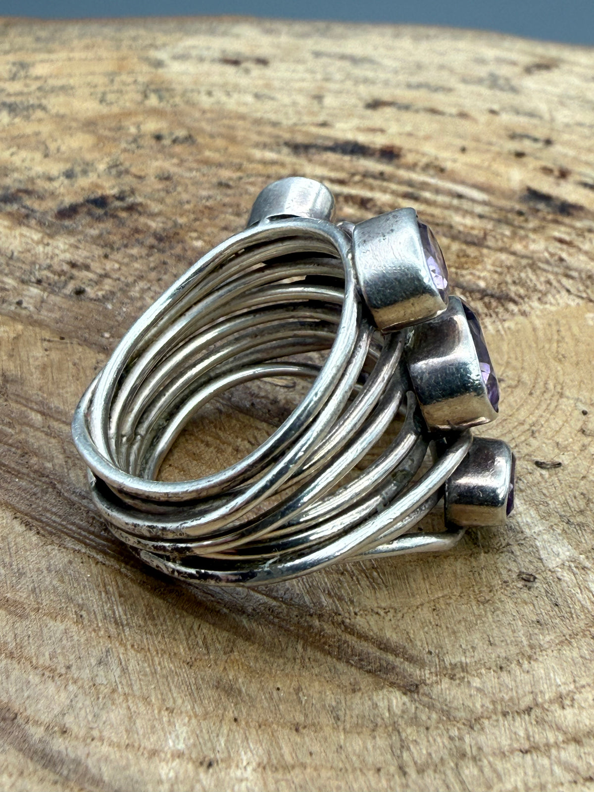 Vintage Sterling Silver Multi-Strand Amethyst Ring