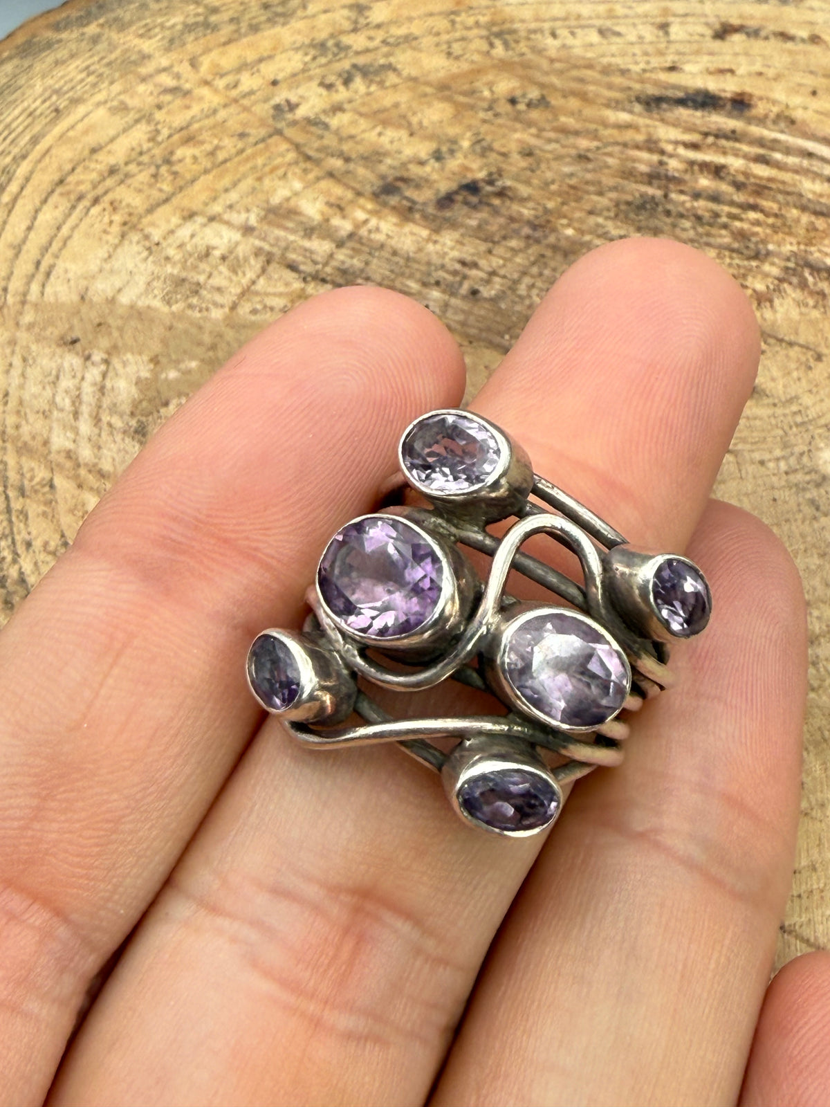 Vintage Sterling Silver Multi-Strand Amethyst Ring