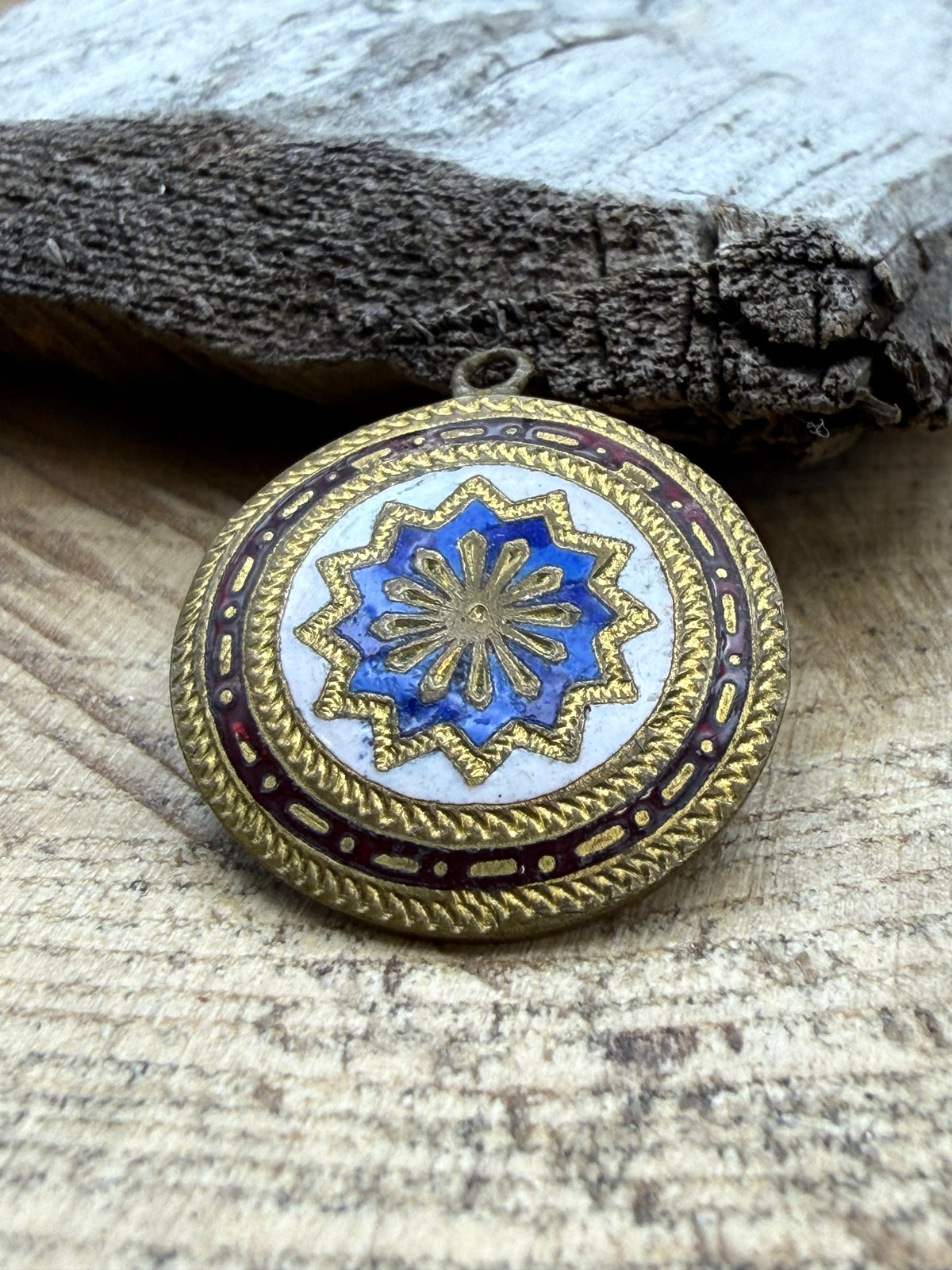 Vintage Blue & White Enamel Starburst Pendant
