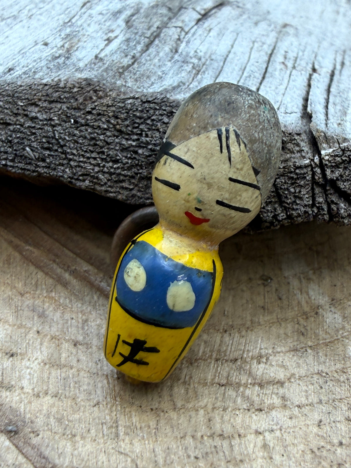 Vintage Painted Wood Kokeshi Doll Charm