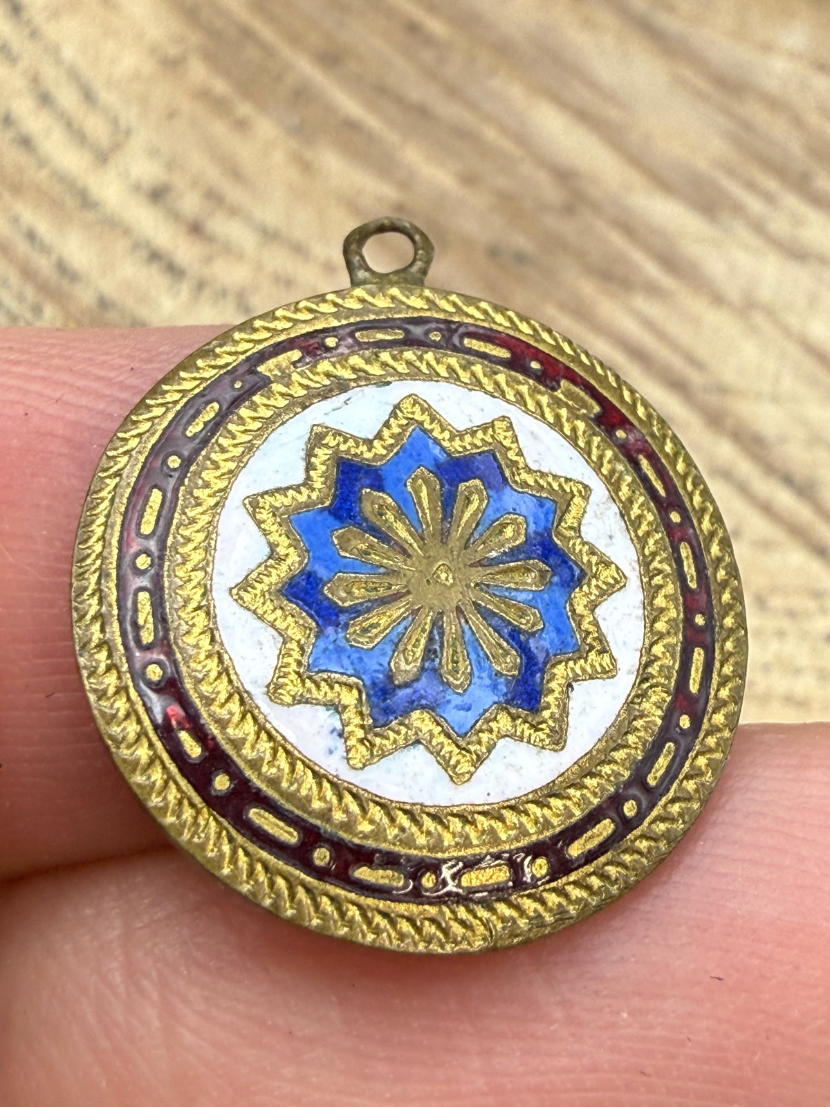Vintage Blue & White Enamel Starburst Pendant