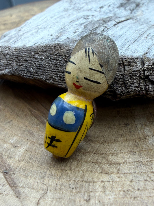 Vintage Painted Wood Kokeshi Doll Charm