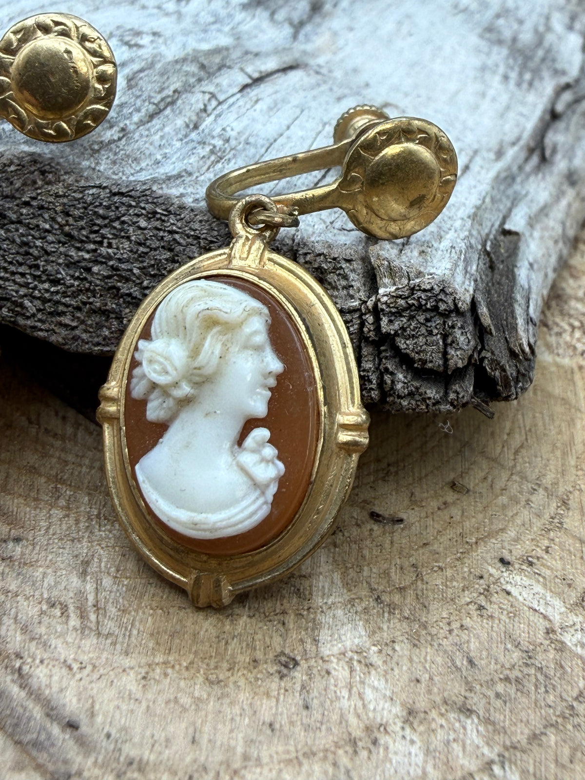 Vintage Carved Shell Cameo Screwback Earrings