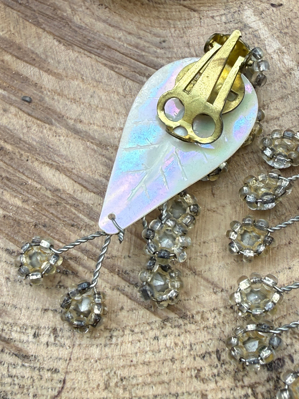 Vintage Aurora Borealis Leaf Clip-On Earrings