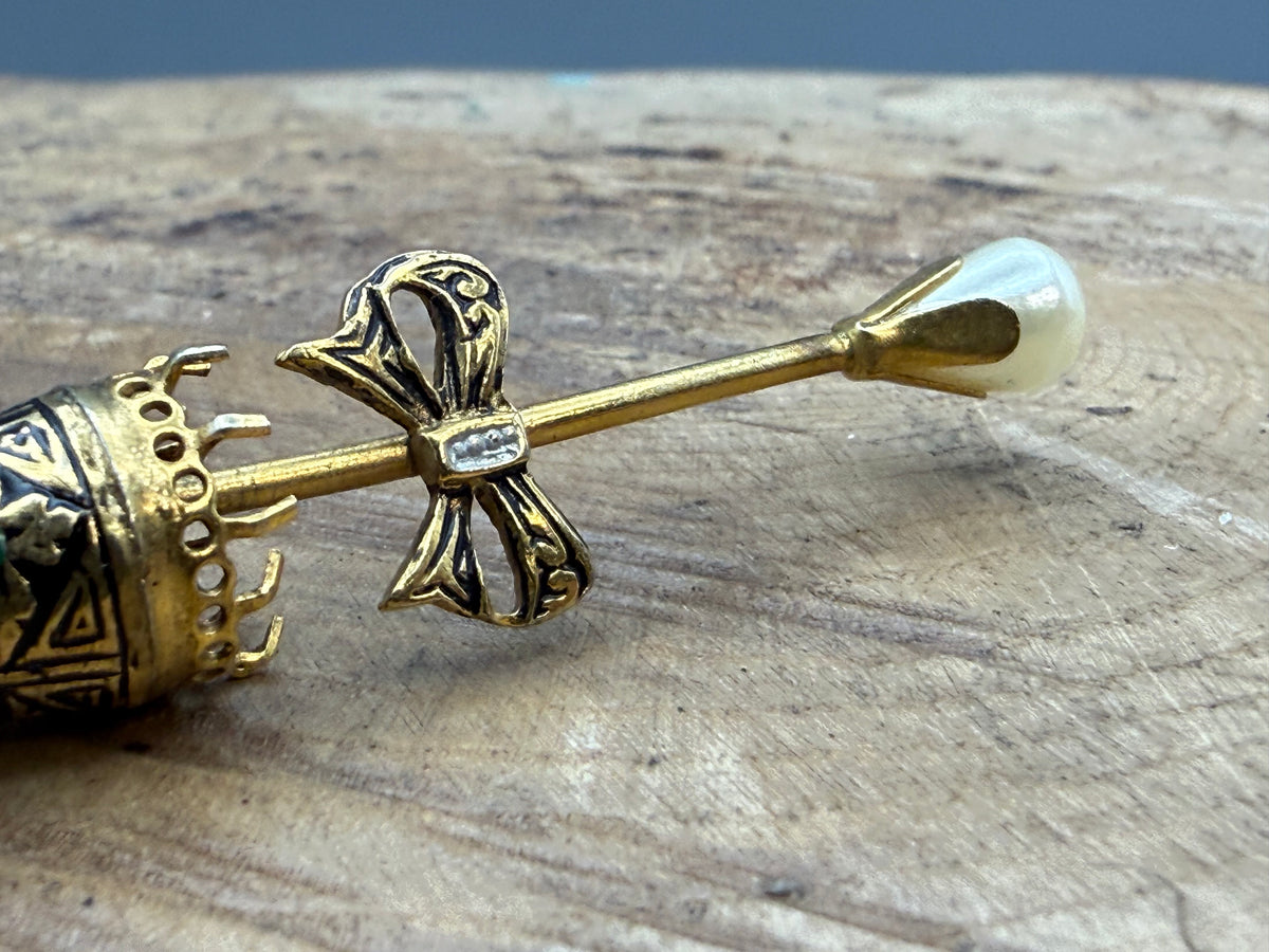 Vintage Damascene Style Umbrella Brooch