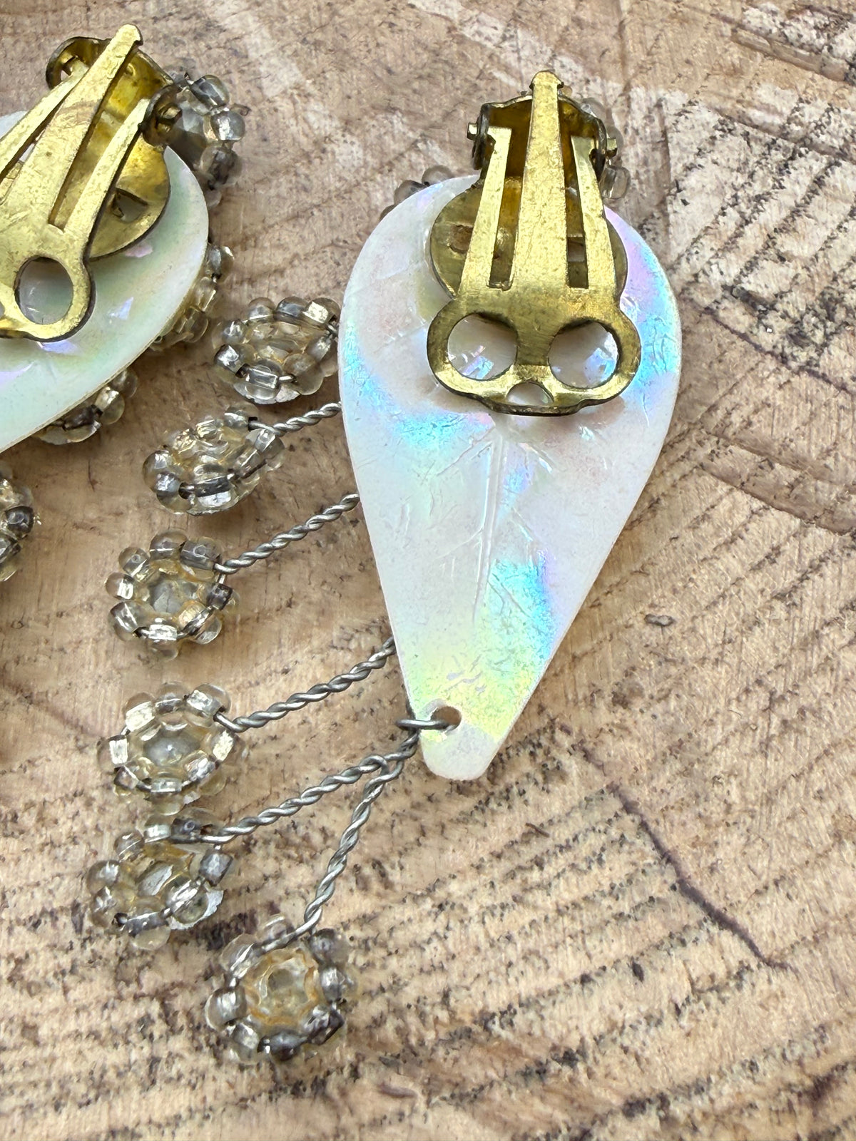 Vintage Aurora Borealis Leaf Clip-On Earrings