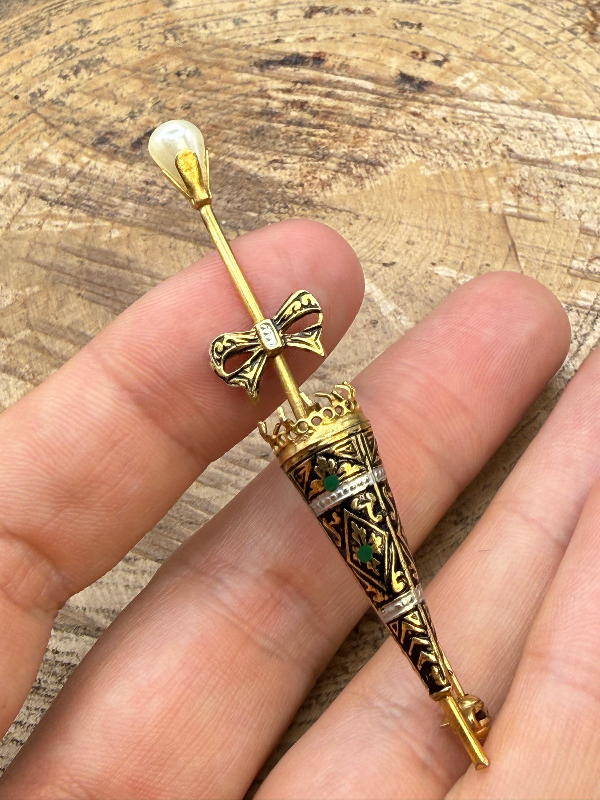 Vintage Damascene Style Umbrella Brooch